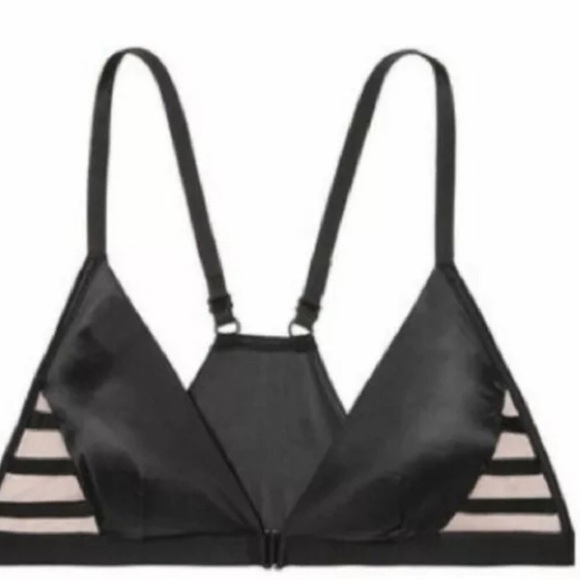 Victorias Secret Satin Unlined Front Close Strappy Mesh Side Bralette Size L - Picture 4 of 7
